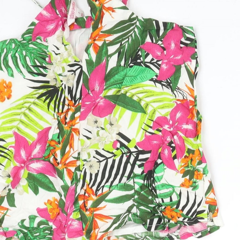 MISS EVIE Girls Multicoloured Floral Viscose Basic T-Shirt Size 7 Years