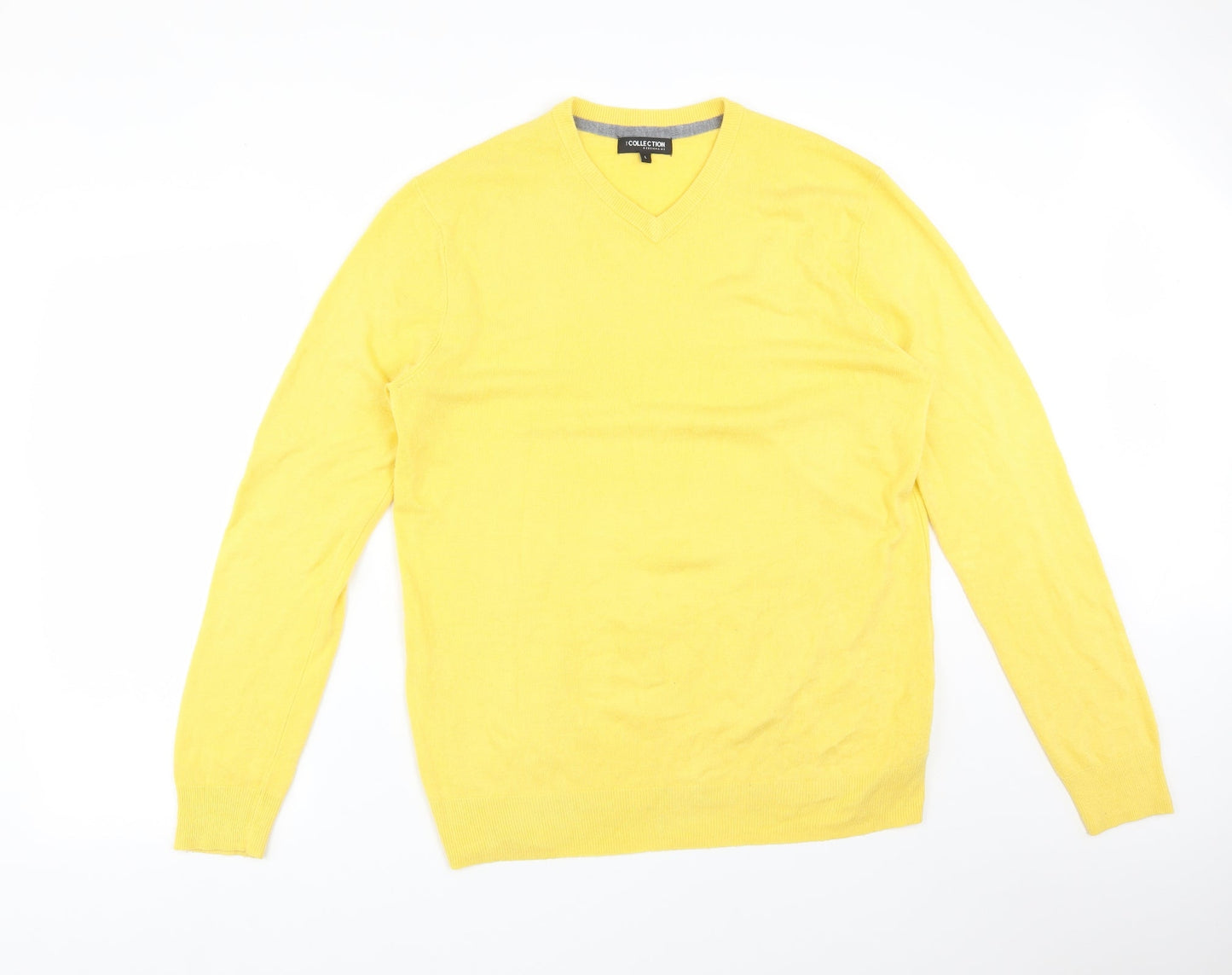 COLLECTION Mens Yellow  Acrylic  T-Shirt Size L V-Neck