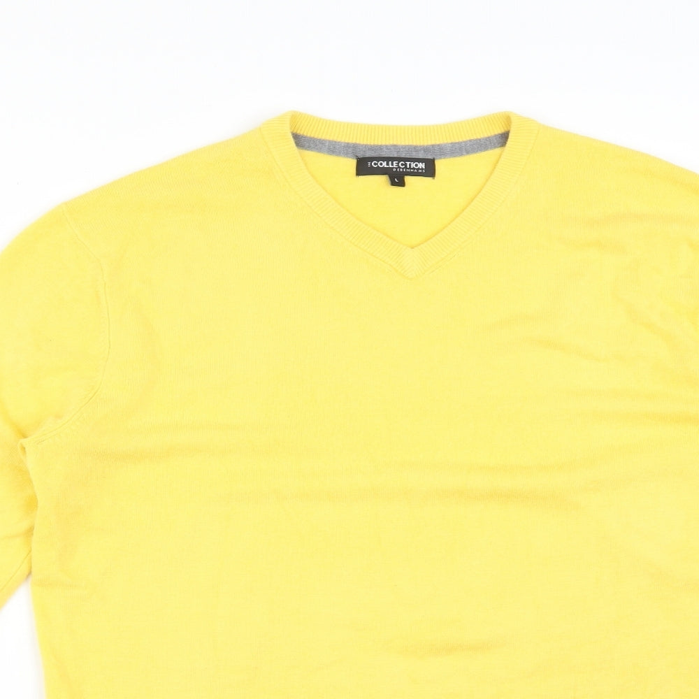 COLLECTION Mens Yellow  Acrylic  T-Shirt Size L V-Neck