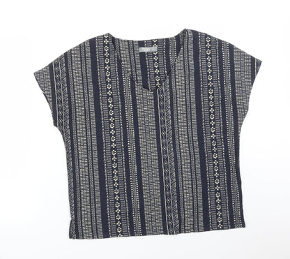 UTMEG Womens Multicoloured Striped Polyester Basic T-Shirt Size 14 V-Neck