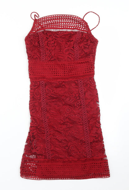Topshop Womens Red Floral Polyester Pencil Dress  Size 8