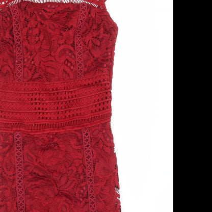 Topshop Womens Red Floral Polyester Pencil Dress  Size 8