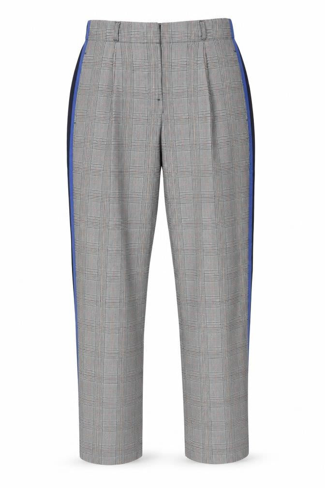 Front view of Topshop women’s multicoloured check polyester dress pants trousers, size UK 6, 28-inch leg regular