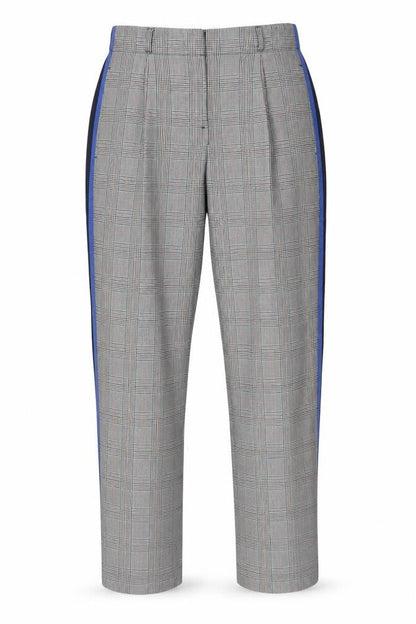 Front view of Topshop women’s multicoloured check polyester dress pants trousers, size UK 6, 28-inch leg regular