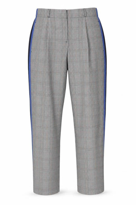 Front view of Topshop women’s multicoloured check polyester dress pants trousers, size UK 6, 28-inch leg regular