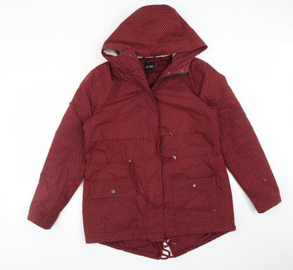 B. YOU Womens Red Polka Dot  Overcoat Coat Size 12