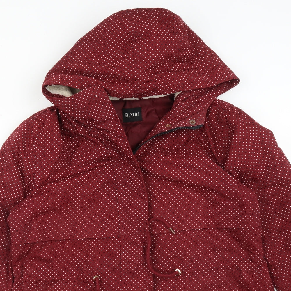 B. YOU Womens Red Polka Dot  Overcoat Coat Size 12