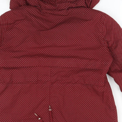 B. YOU Womens Red Polka Dot  Overcoat Coat Size 12