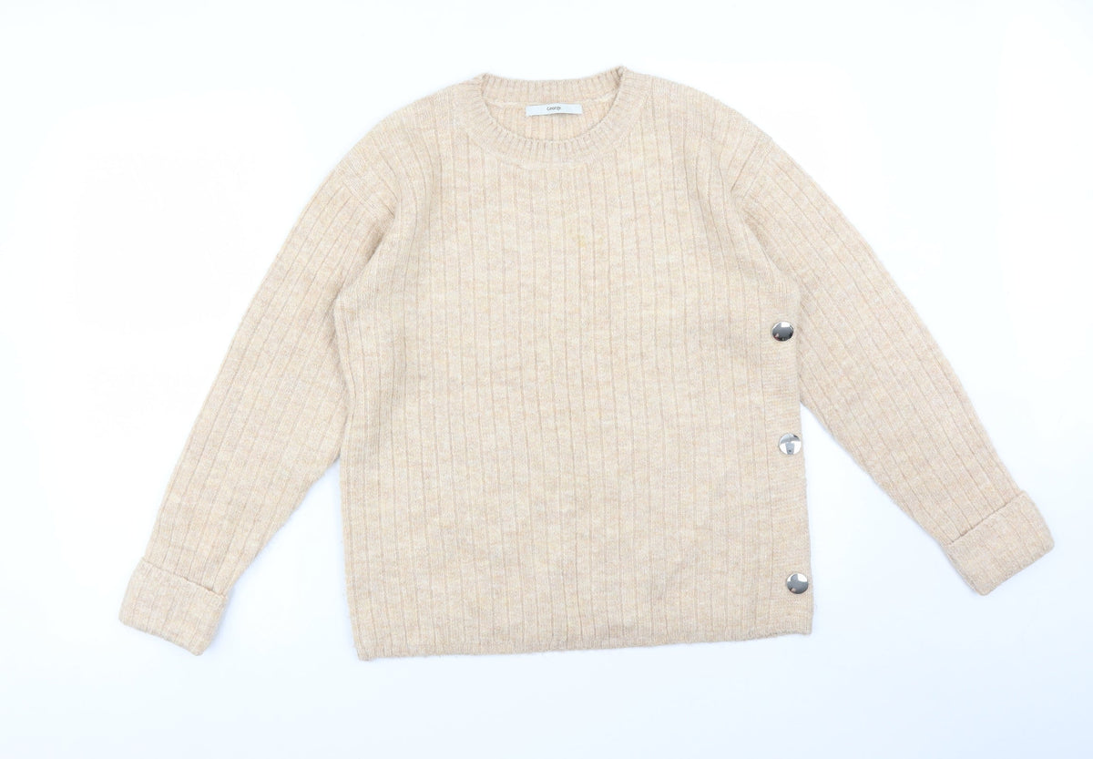Additional front view of George women’s beige striped acrylic pullover sweatshirt, size S