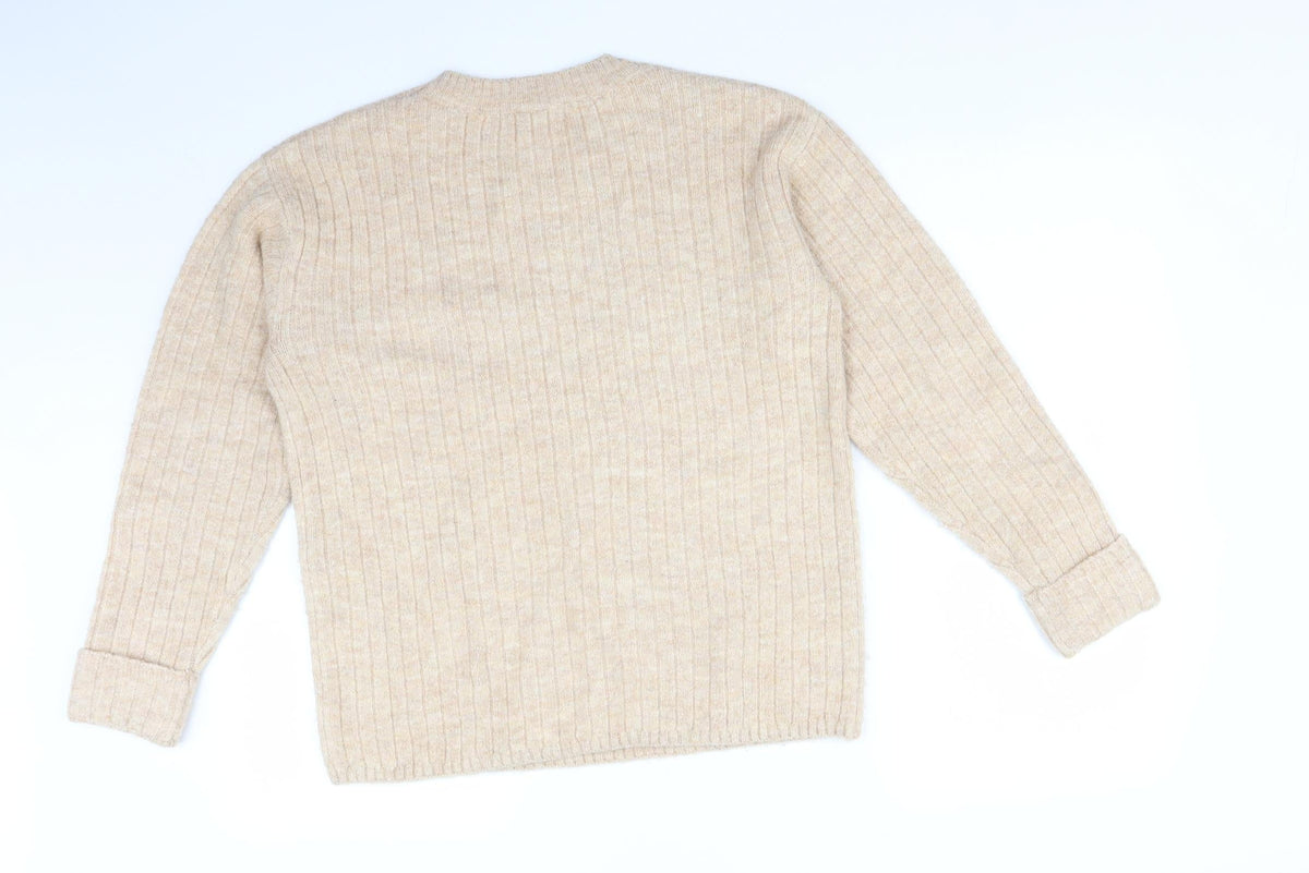 Back view of George women’s beige striped acrylic pullover sweatshirt, size S