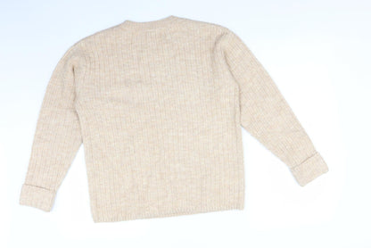 Back view of George women’s beige striped acrylic pullover sweatshirt, size S