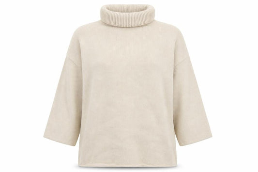 Front view of Misspap women’s beige roll neck acrylic jumper, size L