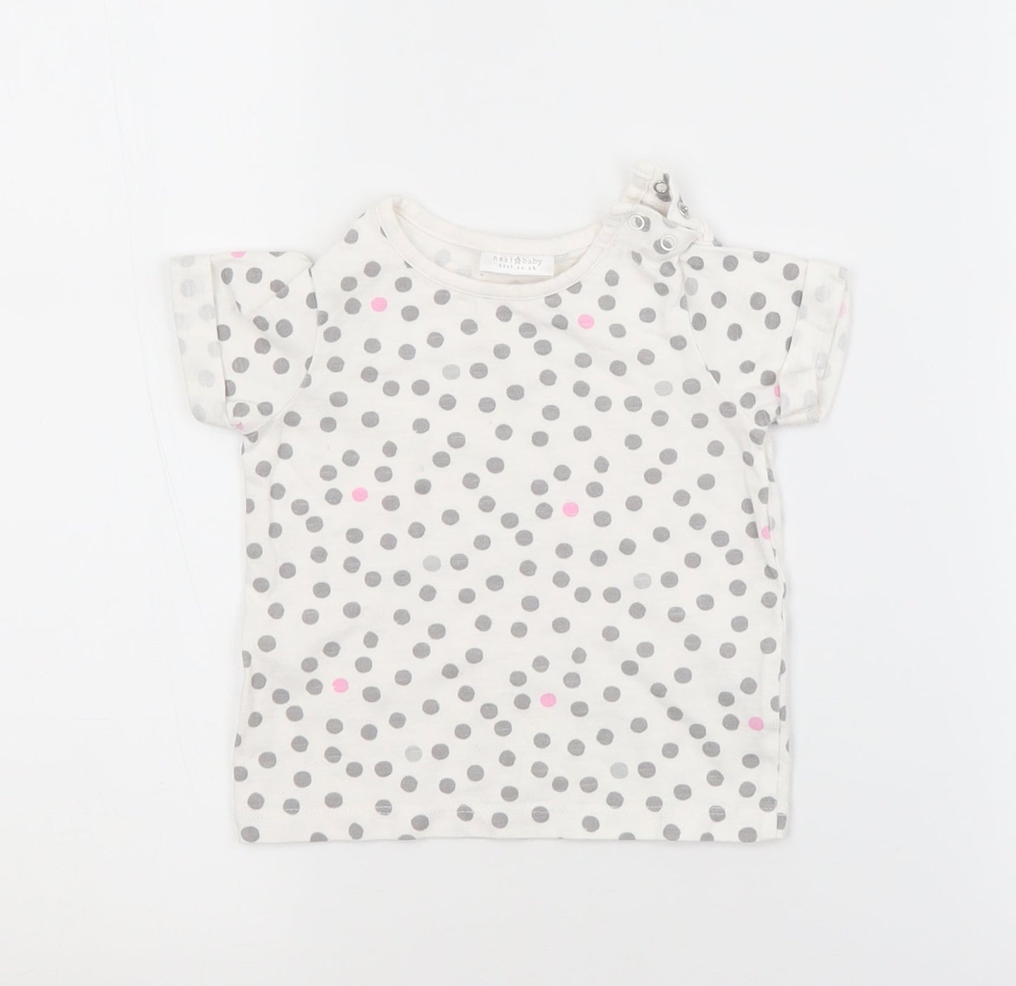 NEXT Girls White Spotted Cotton Basic T-Shirt Size 6-9 Months Crew Neck