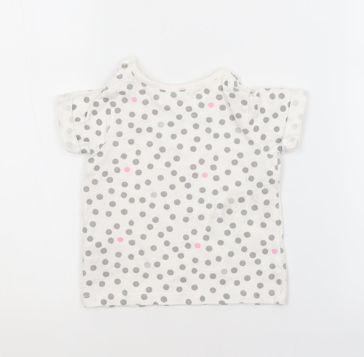 NEXT Girls White Spotted Cotton Basic T-Shirt Size 6-9 Months Crew Neck
