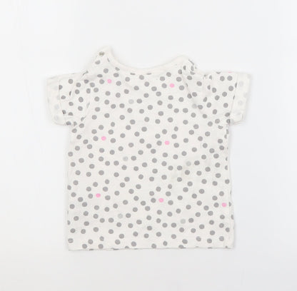 NEXT Girls White Spotted Cotton Basic T-Shirt Size 6-9 Months Crew Neck