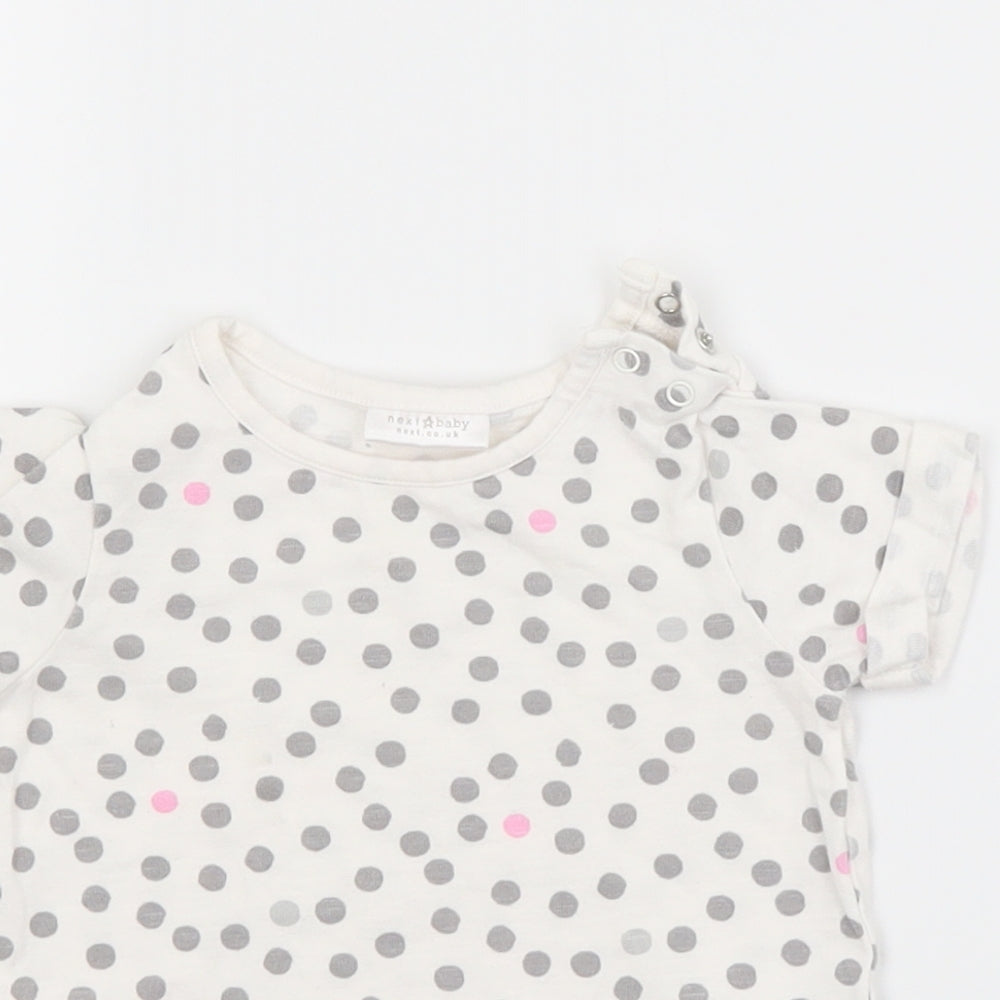 NEXT Girls White Spotted Cotton Basic T-Shirt Size 6-9 Months Crew Neck