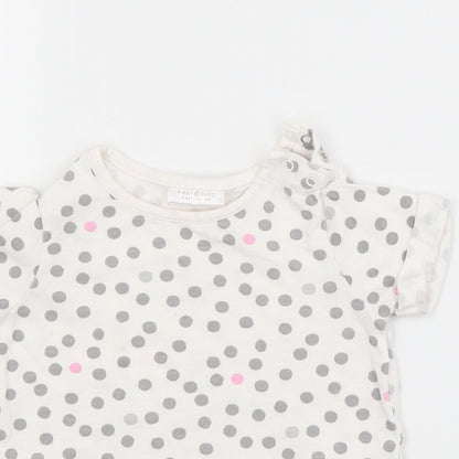 NEXT Girls White Spotted Cotton Basic T-Shirt Size 6-9 Months Crew Neck