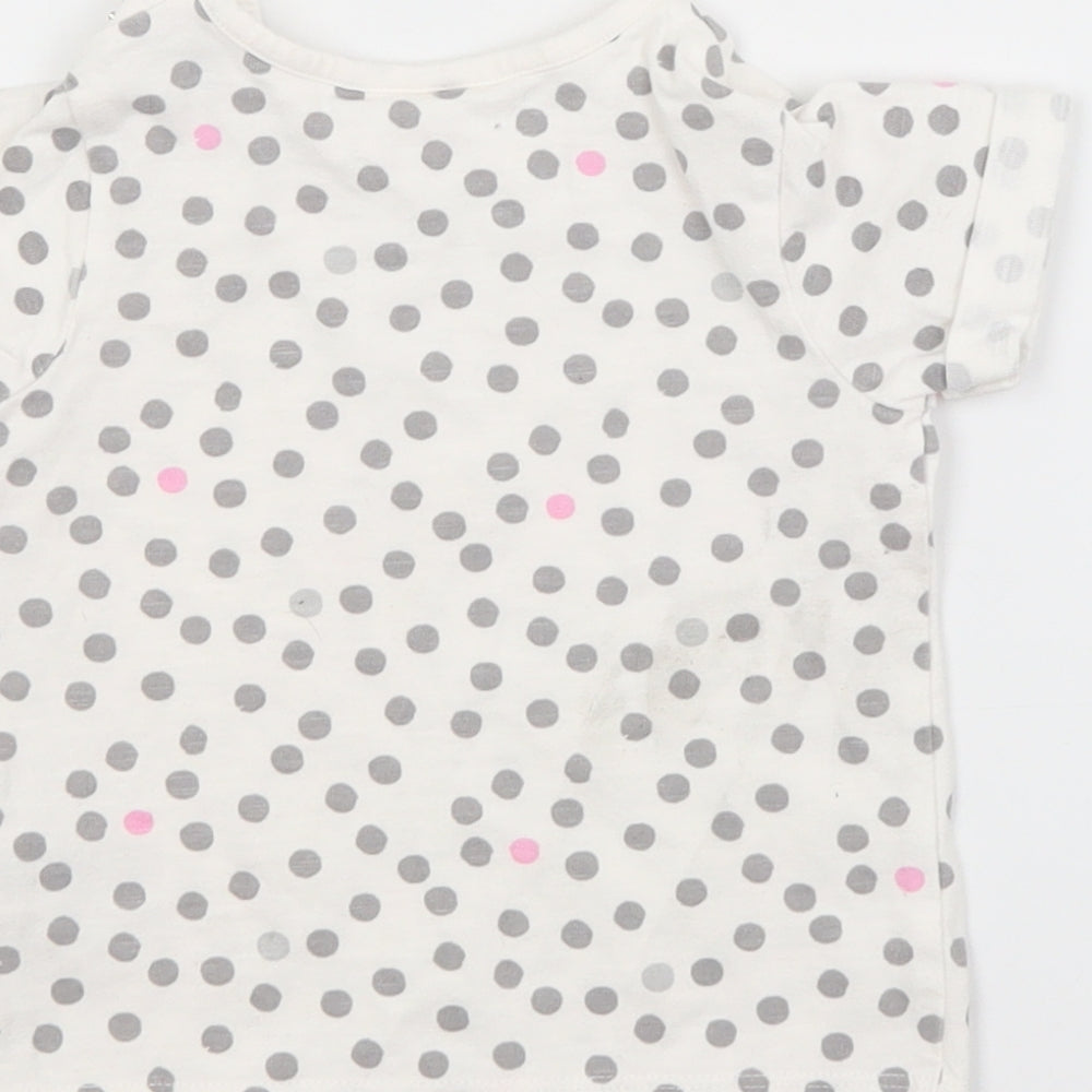 NEXT Girls White Spotted Cotton Basic T-Shirt Size 6-9 Months Crew Neck