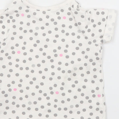 NEXT Girls White Spotted Cotton Basic T-Shirt Size 6-9 Months Crew Neck