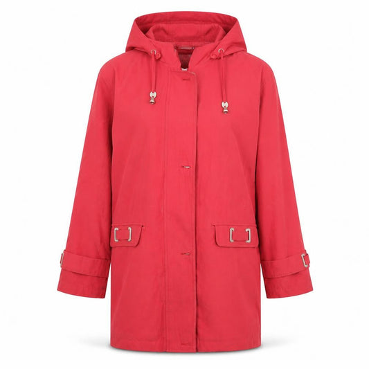 Front view of Preworn women’s red rain coat coat, size S