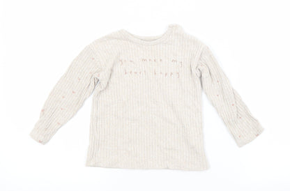 George Baby Beige Geometric Viscose Basic T-Shirt Size 12-18 Months Crew Neck