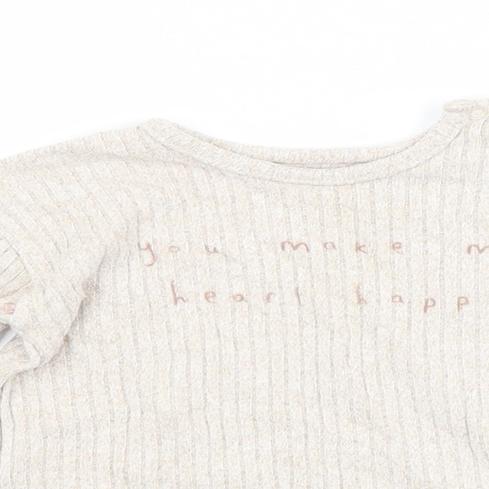 George Baby Beige Geometric Viscose Basic T-Shirt Size 12-18 Months Crew Neck