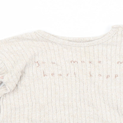 George Baby Beige Geometric Viscose Basic T-Shirt Size 12-18 Months Crew Neck