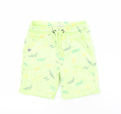 F&F Boys Green Geometric Cotton Sweat Shorts Size 3-4 Years  Regular