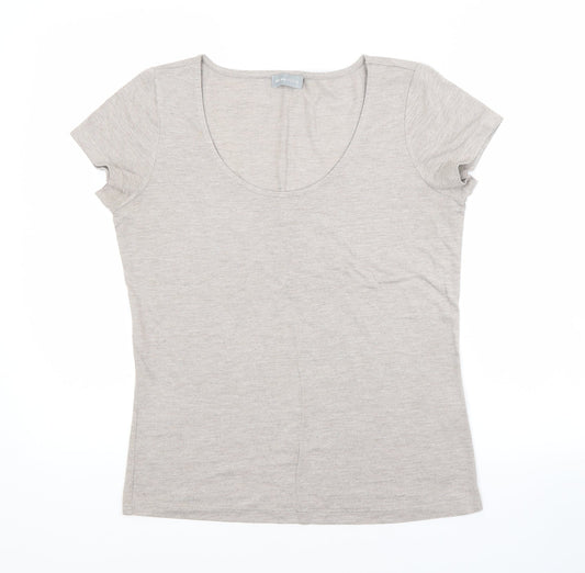 Per Una Womens Beige  Polyester Basic T-Shirt Size 12 Scoop Neck