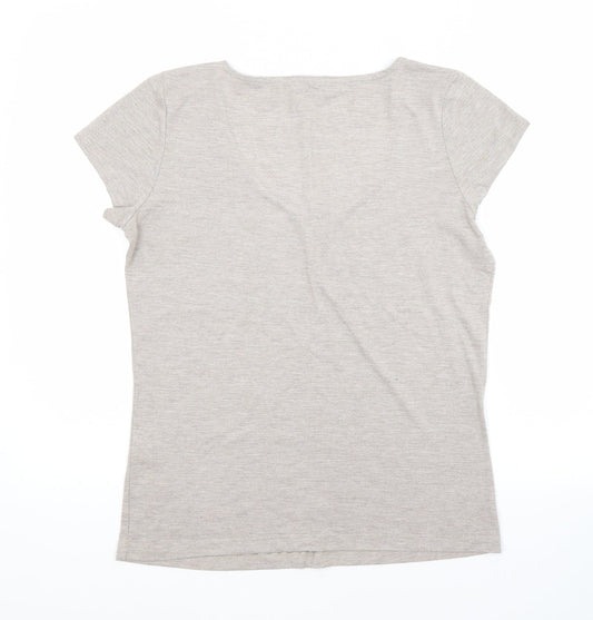 Per Una Womens Beige  Polyester Basic T-Shirt Size 12 Scoop Neck