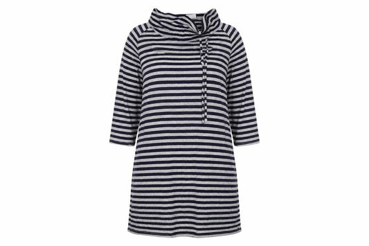 Front view of Roman women’s multicoloured striped viscose t-shirt dress, size L, boat neck