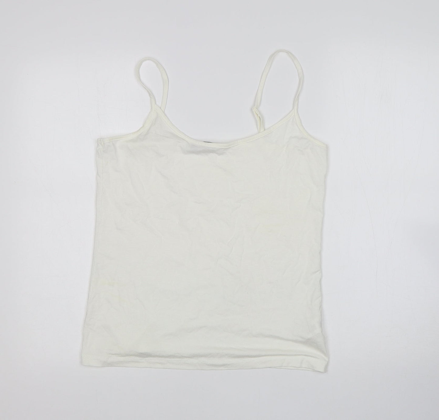 M&S Womens White  Viscose Basic Tank Size 12 Round Neck
