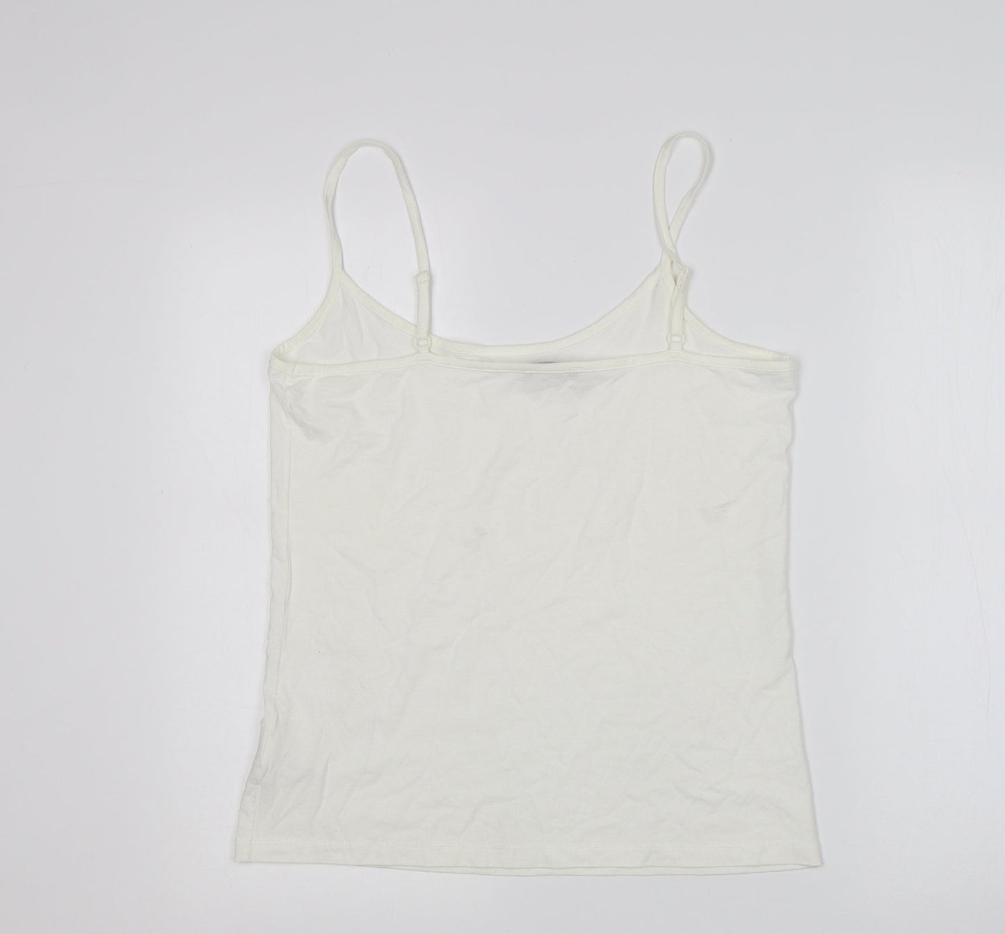 M&S Womens White  Viscose Basic Tank Size 12 Round Neck