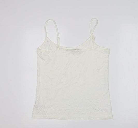 M&S Womens White  Viscose Basic Tank Size 12 Round Neck