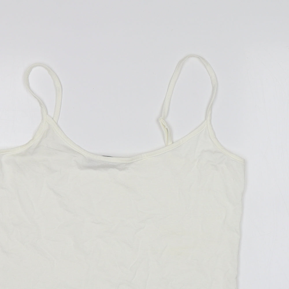 M&S Womens White  Viscose Basic Tank Size 12 Round Neck