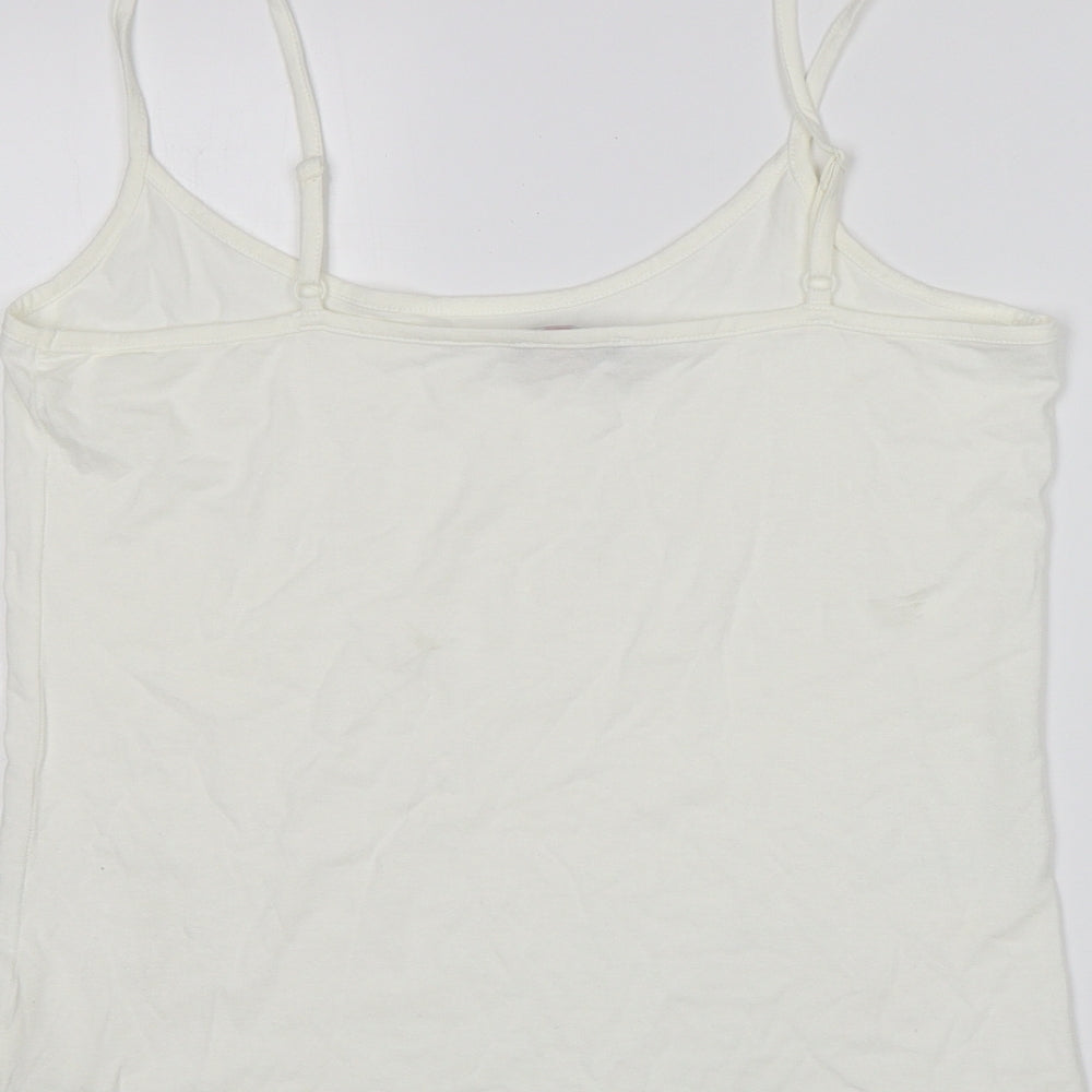 M&S Womens White  Viscose Basic Tank Size 12 Round Neck