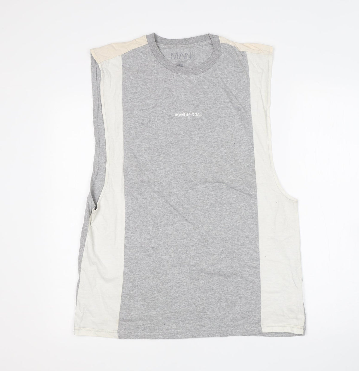Additional front view of boohooMAN men’s multicoloured cotton basic tank, size L, round neck