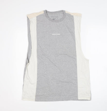 Additional front view of boohooMAN men’s multicoloured cotton basic tank, size L, round neck