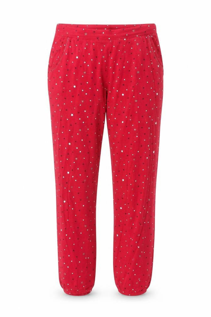 Front view of Preworn women’s red cotton sweatpants, size XS, 25-inch leg regular
