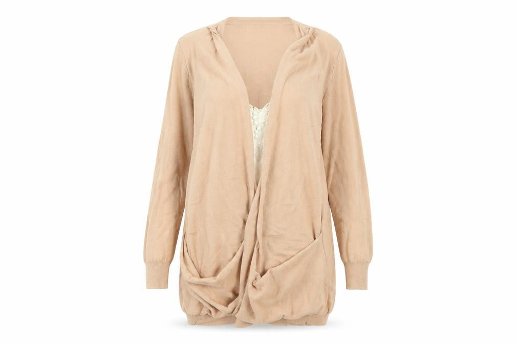 Front view of Next women’s pink v-neck cotton cardigan jumper, size UK 6