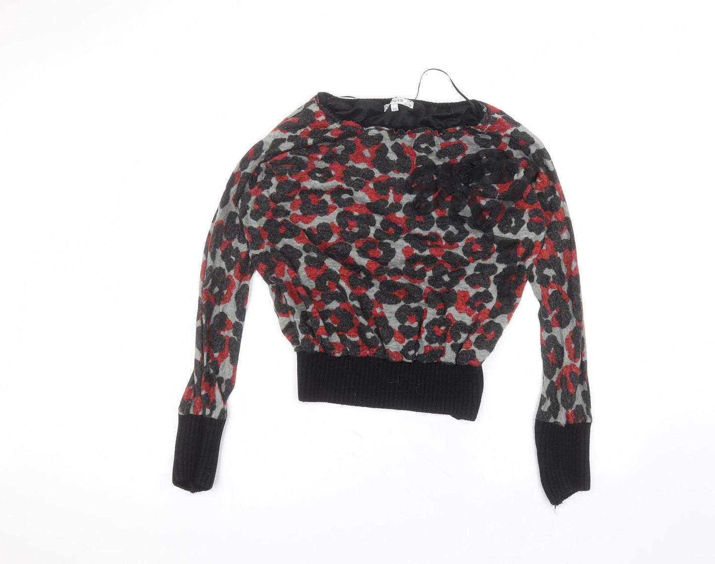 vega's Womens Black Round Neck Animal Print Acrylic Pullover Jumper Size S
