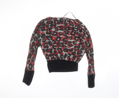 vega's Womens Black Round Neck Animal Print Acrylic Pullover Jumper Size S