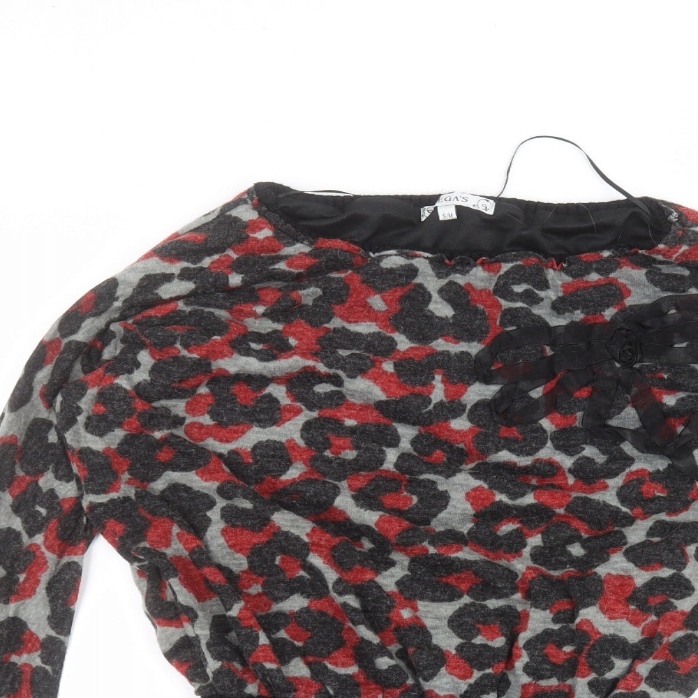 vega's Womens Black Round Neck Animal Print Acrylic Pullover Jumper Size S