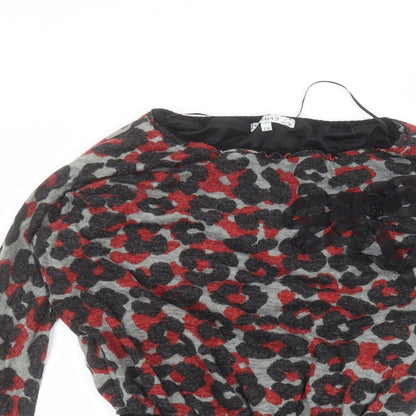 vega's Womens Black Round Neck Animal Print Acrylic Pullover Jumper Size S