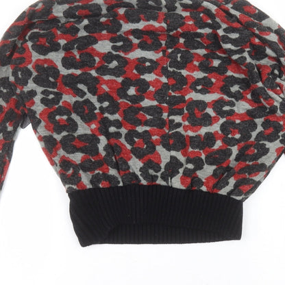 vega's Womens Black Round Neck Animal Print Acrylic Pullover Jumper Size S