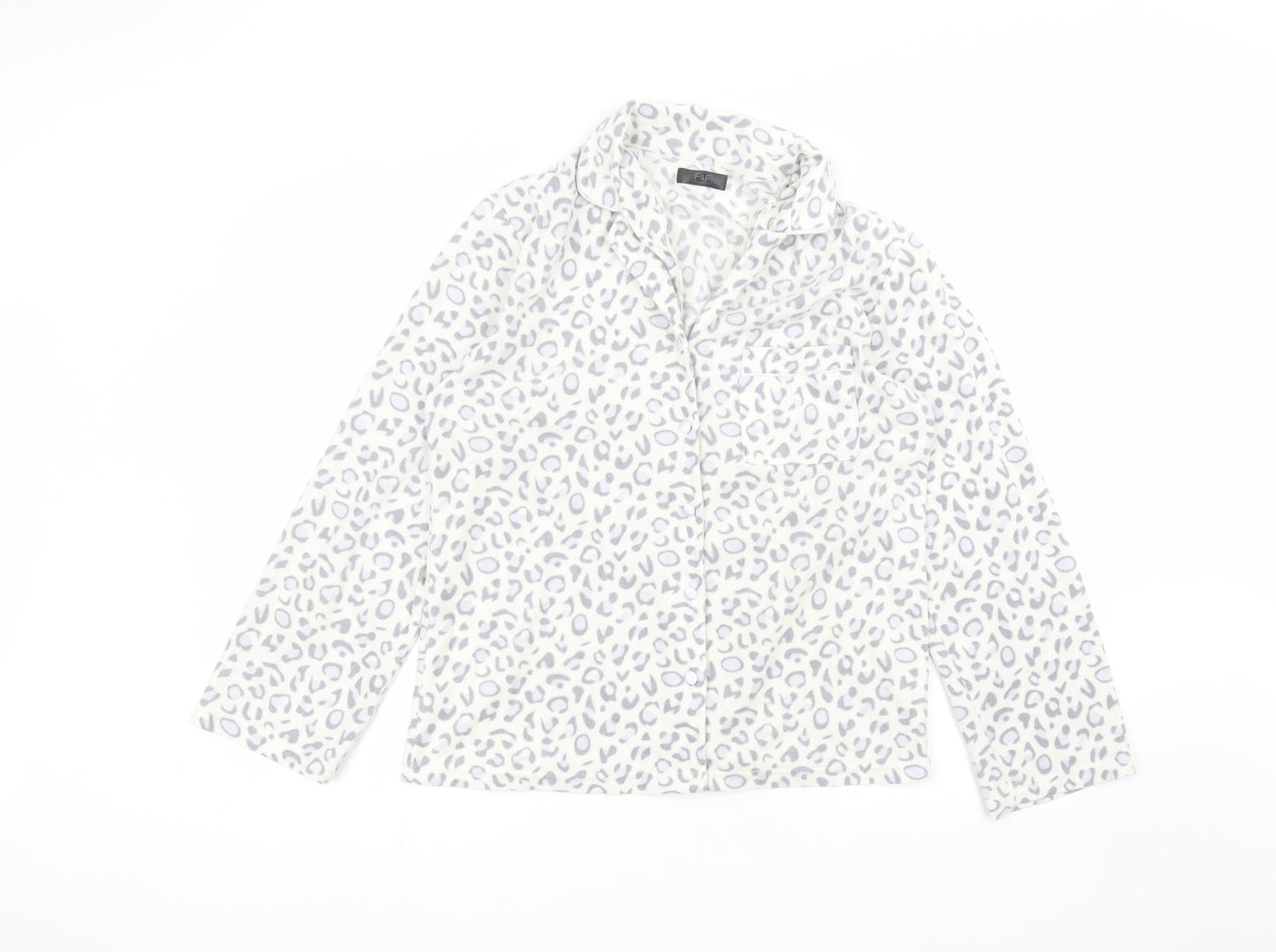 F&F Womens White Animal Print Polyester Basic Button-Up Size 12 Collared