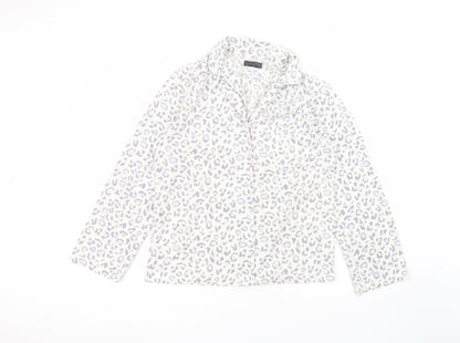F&F Womens White Animal Print Polyester Basic Button-Up Size 12 Collared