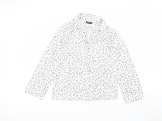 F&F Womens White Animal Print Polyester Basic Button-Up Size 12 Collared