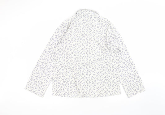 F&F Womens White Animal Print Polyester Basic Button-Up Size 12 Collared