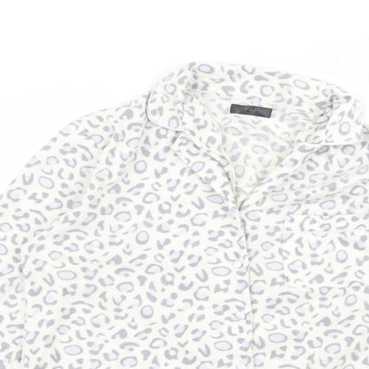 F&F Womens White Animal Print Polyester Basic Button-Up Size 12 Collared